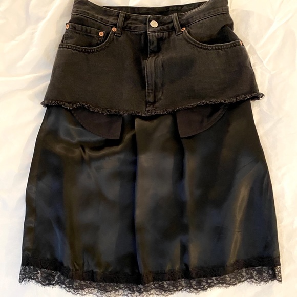 MM6 Black Lace Layered Wash Denim Skirt - Picture 1 of 6